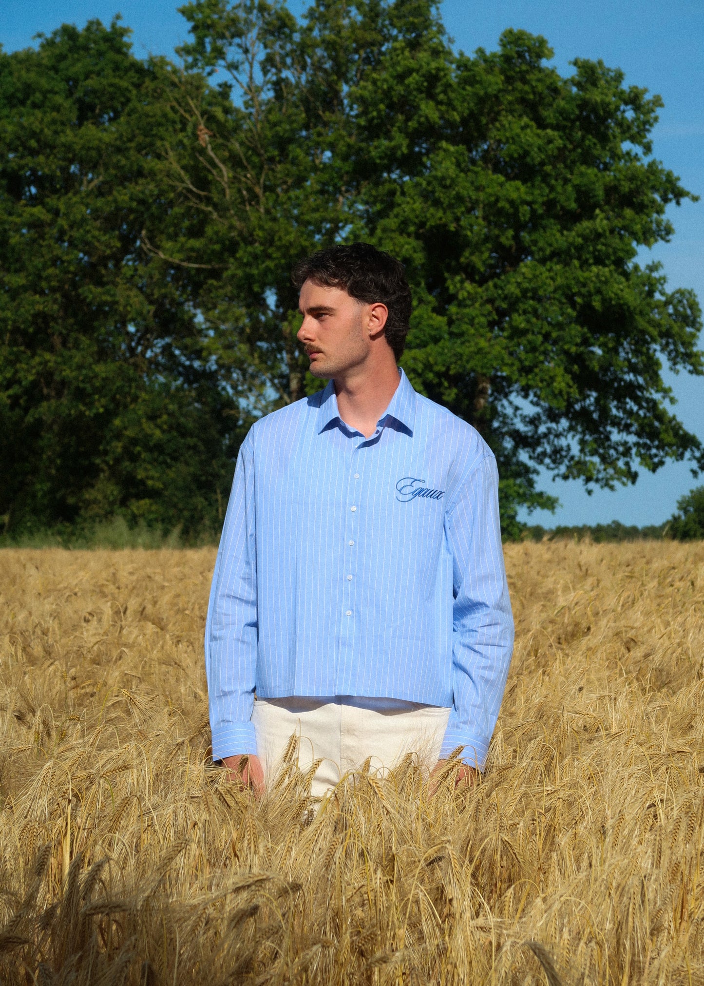 Chemise boxy bleu manches longues