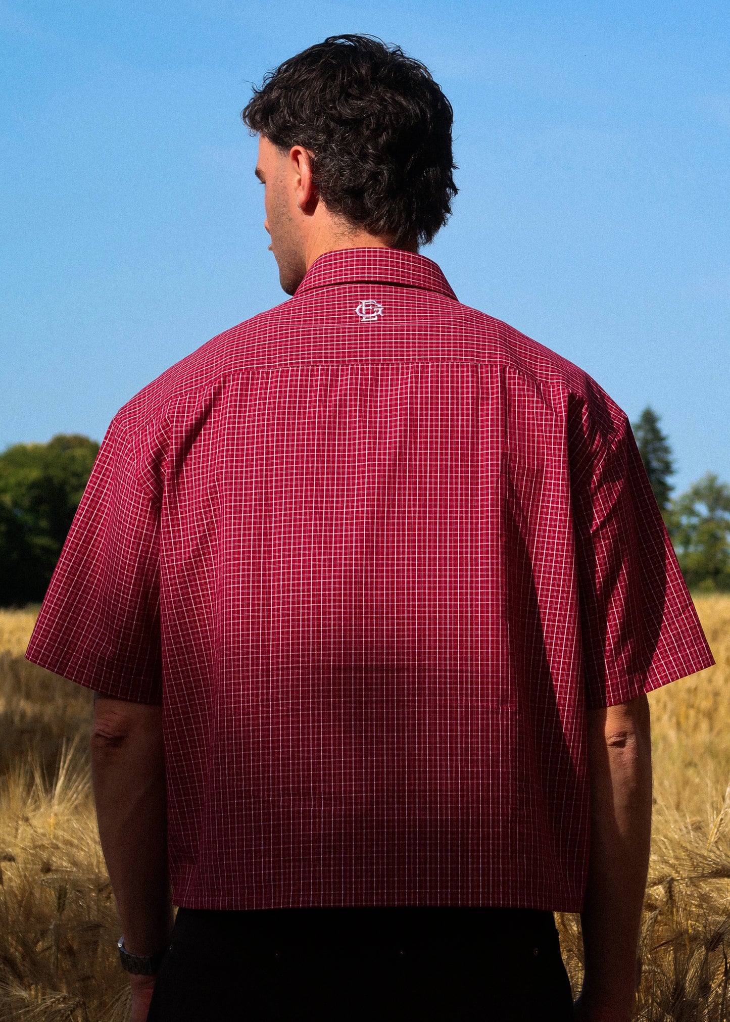 Chemise boxy rouge manches courtes